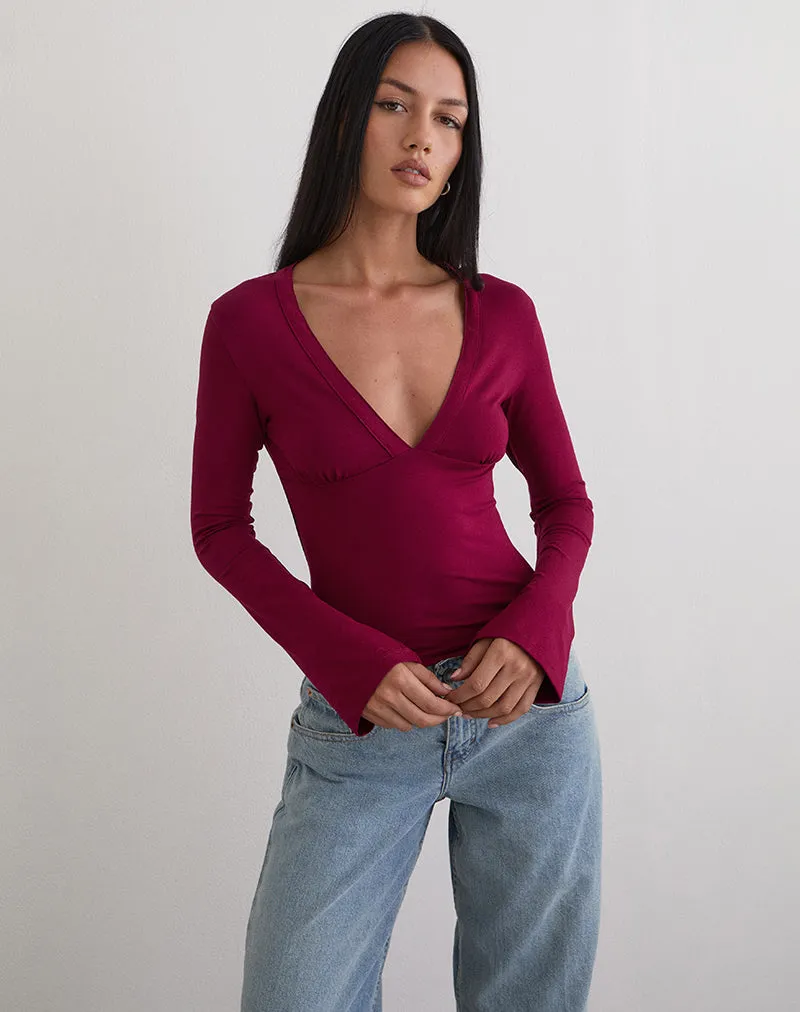 Emesy Long Sleeve Top in Burgundy sold by Motel Rocks