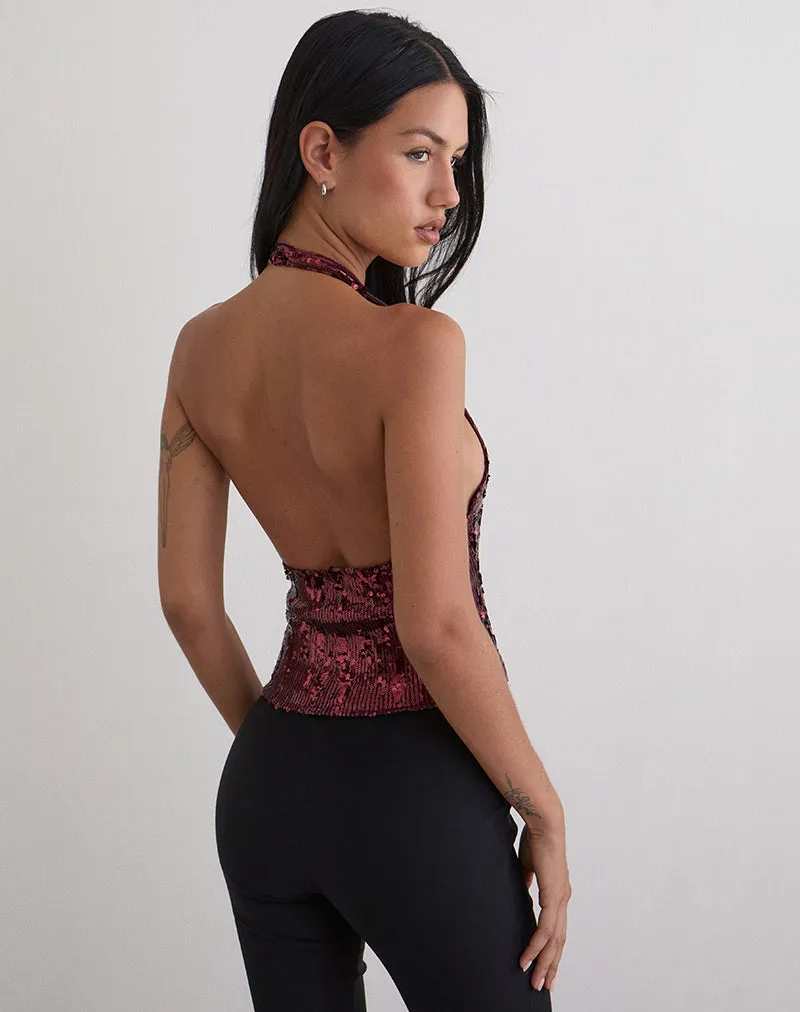 Cosio Halter Top in Mix Sequin Maroon sold by Motel Rocks product image thumbnail 5