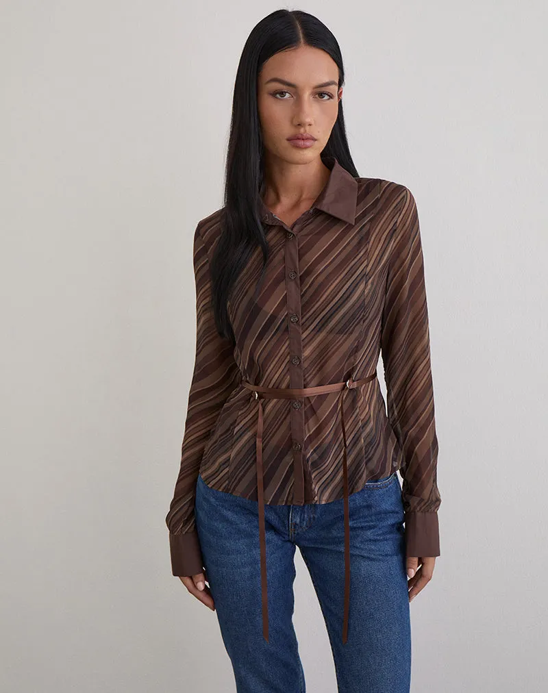 Christabel Shirt in Chiffon Mix Brown Stripe sold by Motel Rocks product image thumbnail 4