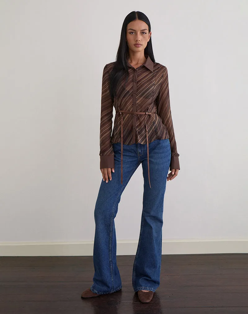 Christabel Shirt in Chiffon Mix Brown Stripe sold by Motel Rocks product image thumbnail 2
