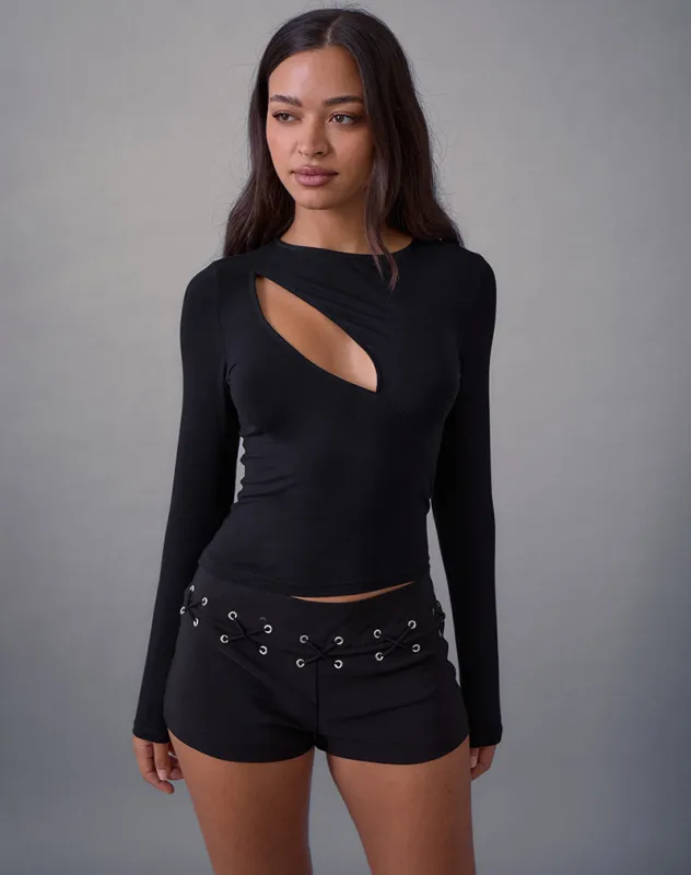 Nyla Long Sleeve Slash Cut Out Top in Black sold by Motel Rocks