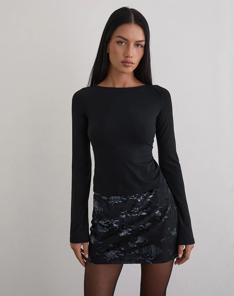 Nidya Mini Skirt in Leaf Velvet Dark Blue sold by Motel Rocks product image thumbnail 3