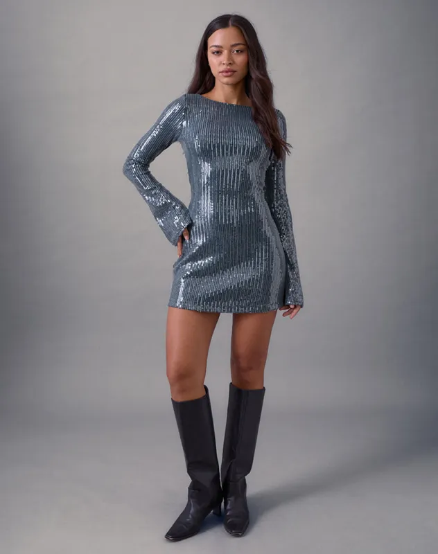 Kimberly Mini Dress in Sequin Dark Teal sold by Motel Rocks
