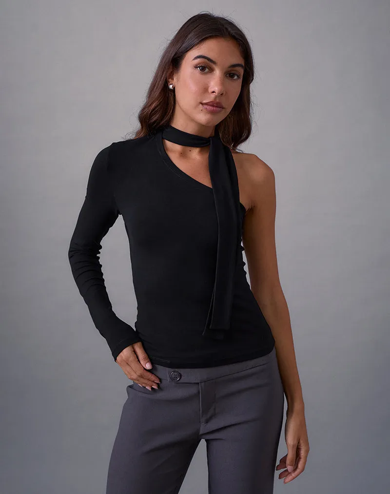 Jayahe One Sleeve Top in Rayon Jersey Black sold by Motel Rocks