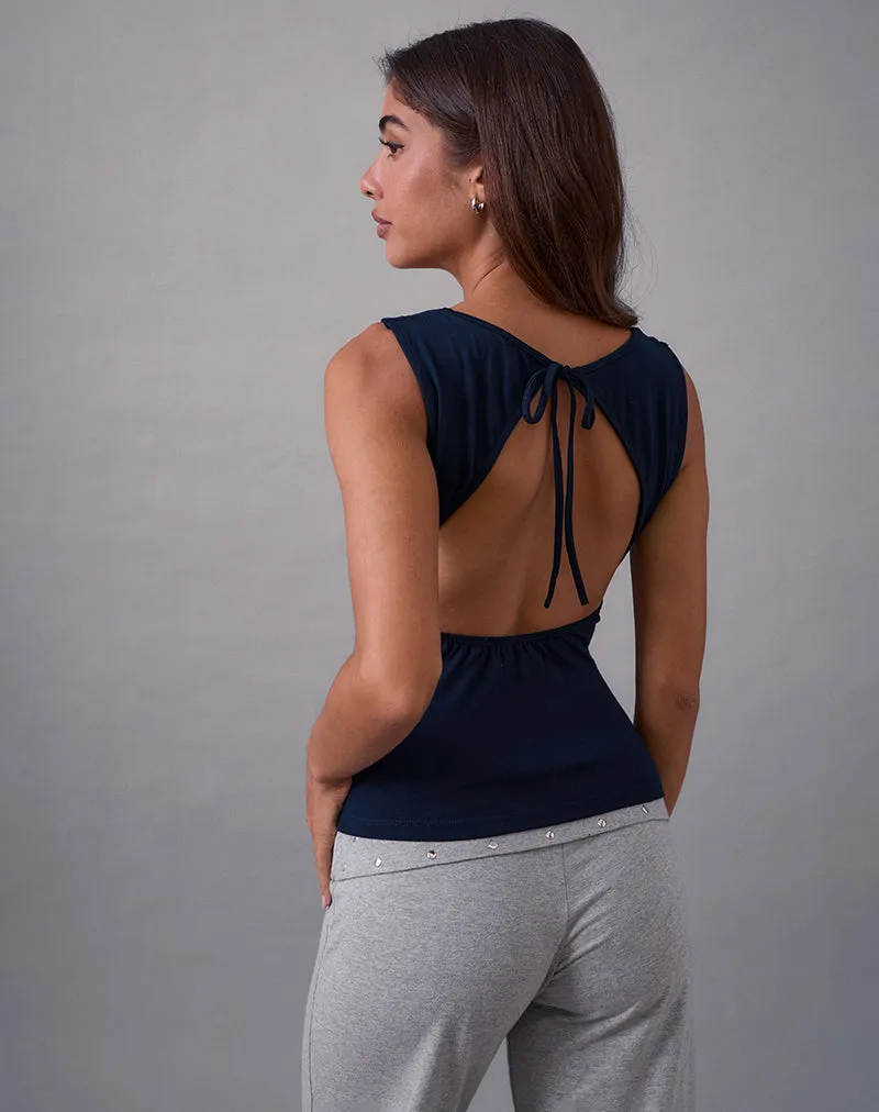 Imrie Open Back Top in Rayon Jersey Navy sold by Motel Rocks product image thumbnail 3