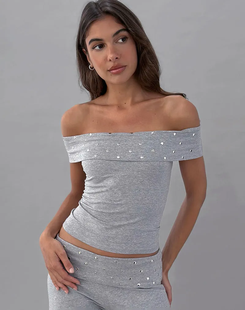 Eulala Bardot Top in Studded Grey Marl sold by Motel Rocks