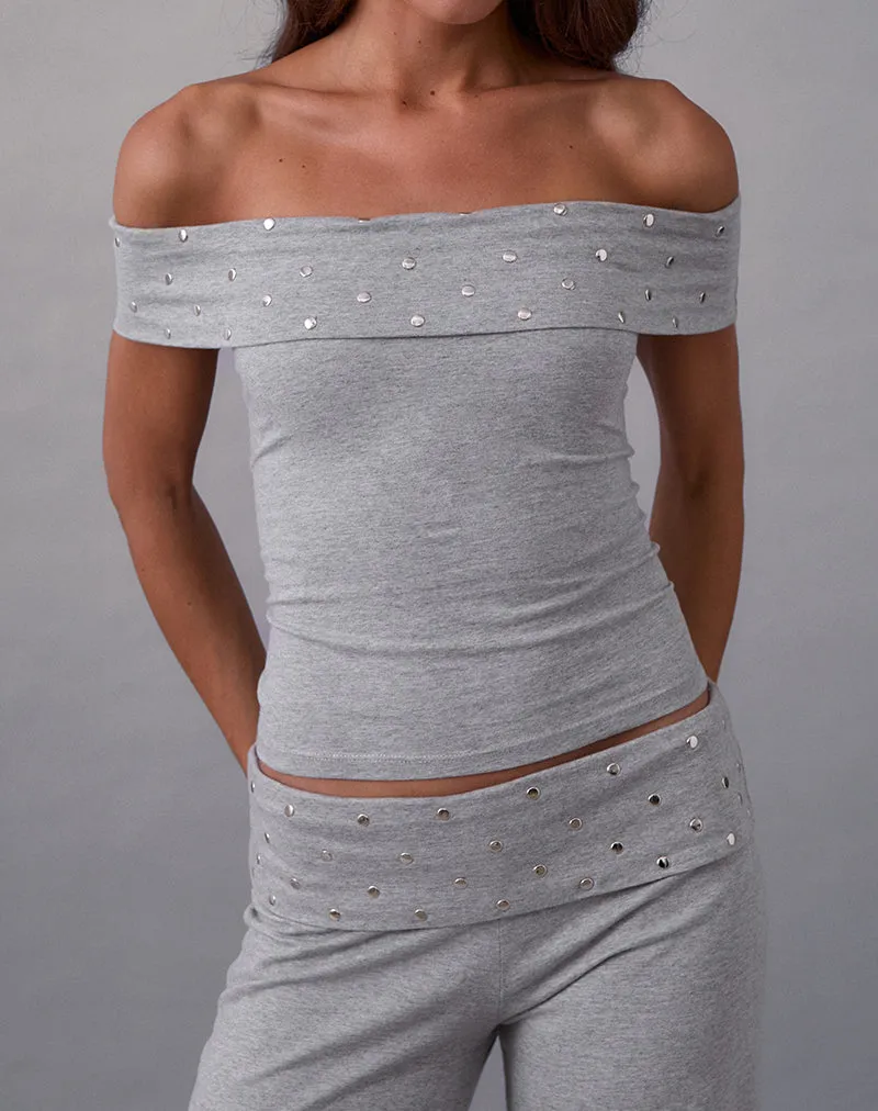 Eulala Bardot Top in Studded Grey Marl sold by Motel Rocks product image thumbnail 2