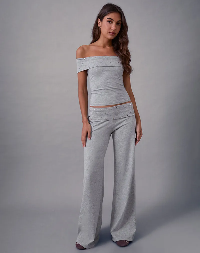 Eulala Bardot Top in Studded Grey Marl sold by Motel Rocks product image thumbnail 3