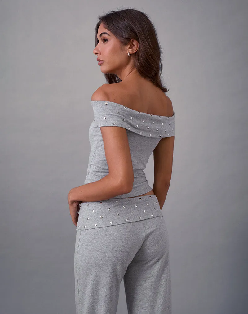 Eulala Bardot Top in Studded Grey Marl sold by Motel Rocks product image thumbnail 4