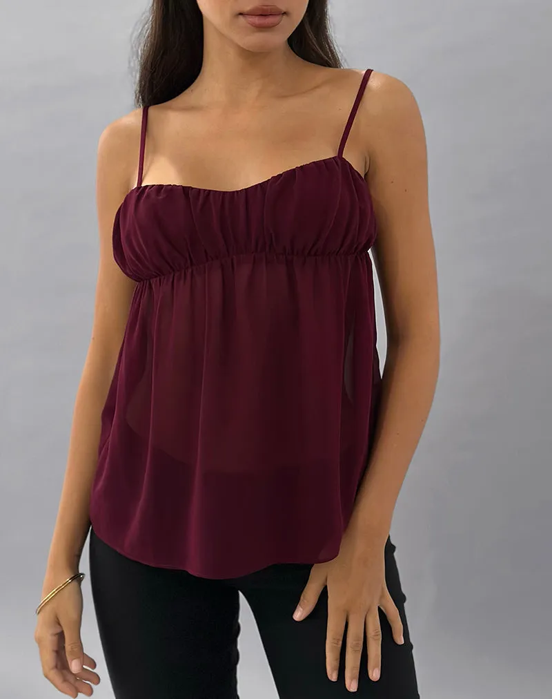 Camden Cami Top in Satin Chiffon Burgundy sold by Motel Rocks product image thumbnail 5