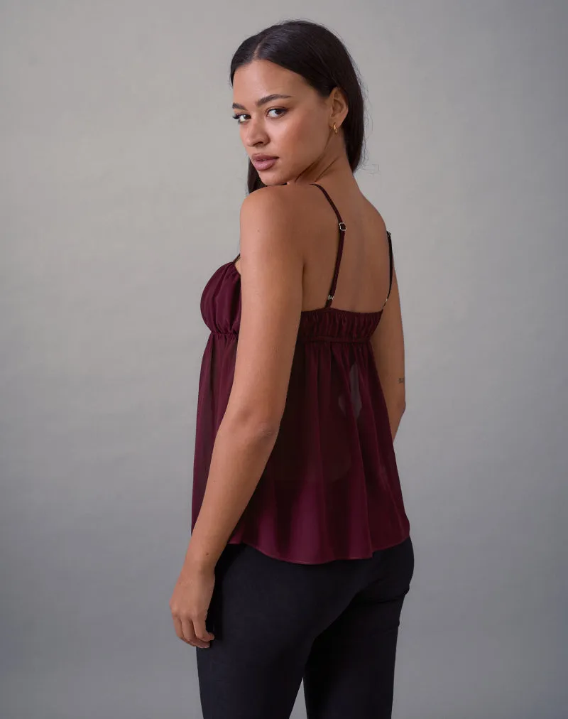 Camden Cami Top in Satin Chiffon Burgundy sold by Motel Rocks product image thumbnail 3