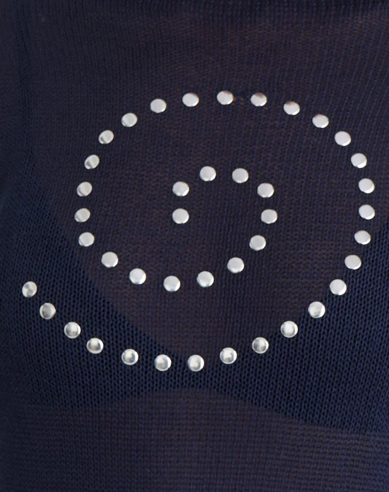 Armali Long Sleeve Top in Stud Sheer Knit Navy sold by Motel Rocks product image thumbnail 5