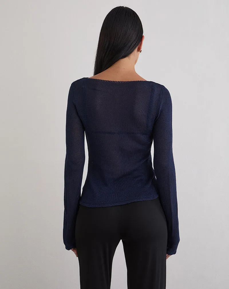 Armali Long Sleeve Top in Stud Sheer Knit Navy sold by Motel Rocks product image thumbnail 4