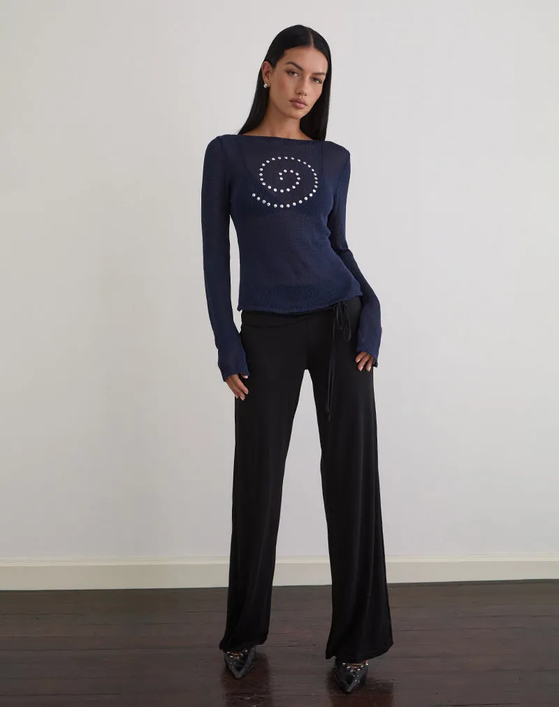 Armali Long Sleeve Top in Stud Sheer Knit Navy sold by Motel Rocks product image thumbnail 2