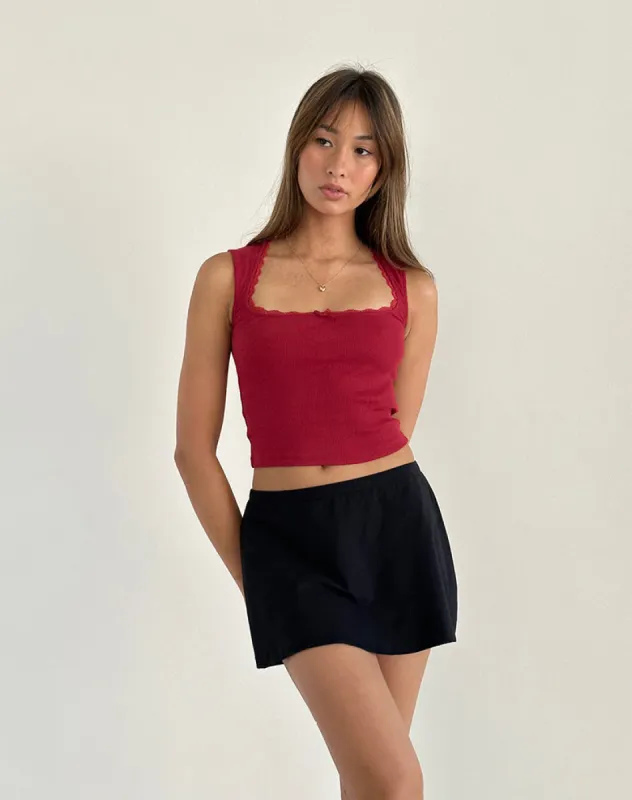 Jinila Top In Adrenaline Red With Lace Trim And Bow sold by Motel Rocks