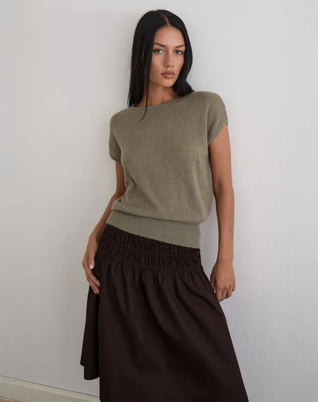 Sorin Deep Waistband Top in Knit Khaki made by Motel Rocks
