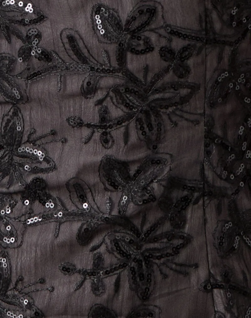 Soren Mini Dress in Floral Chiffon Sequin Black sold by Motel Rocks product image thumbnail 5