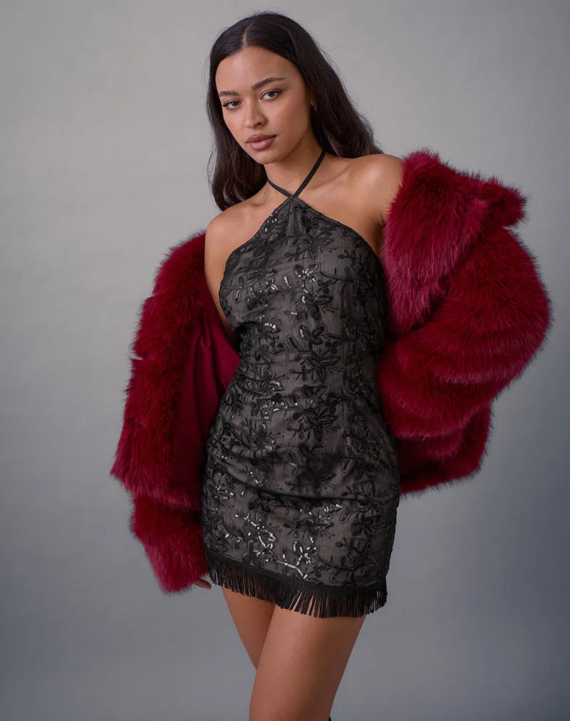 Soren Mini Dress in Floral Chiffon Sequin Black sold by Motel Rocks product image thumbnail 2