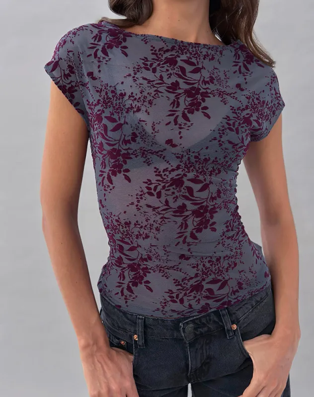 Nova Top in Fine Leaf Flock Smoke Grey sold by Motel Rocks