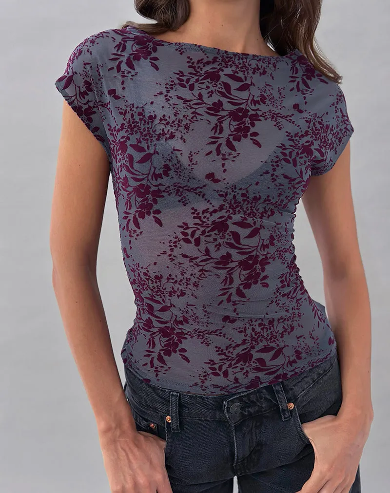 Nova Top in Fine Leaf Flock Smoke Grey sold by Motel Rocks