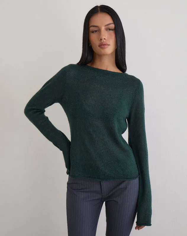 Aika Top in Sheer Knit Dark Green made by Motel Rocks