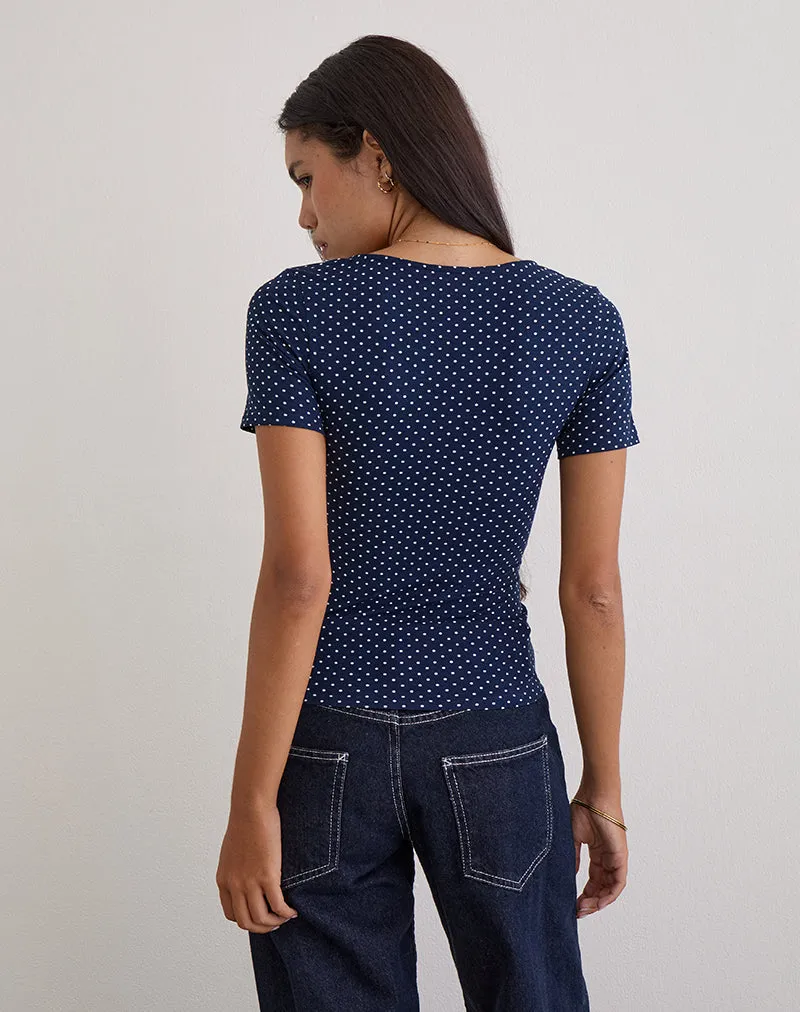Lobos Crossover Top in Jersey Micro Polka Navy sold by Motel Rocks product image thumbnail 3