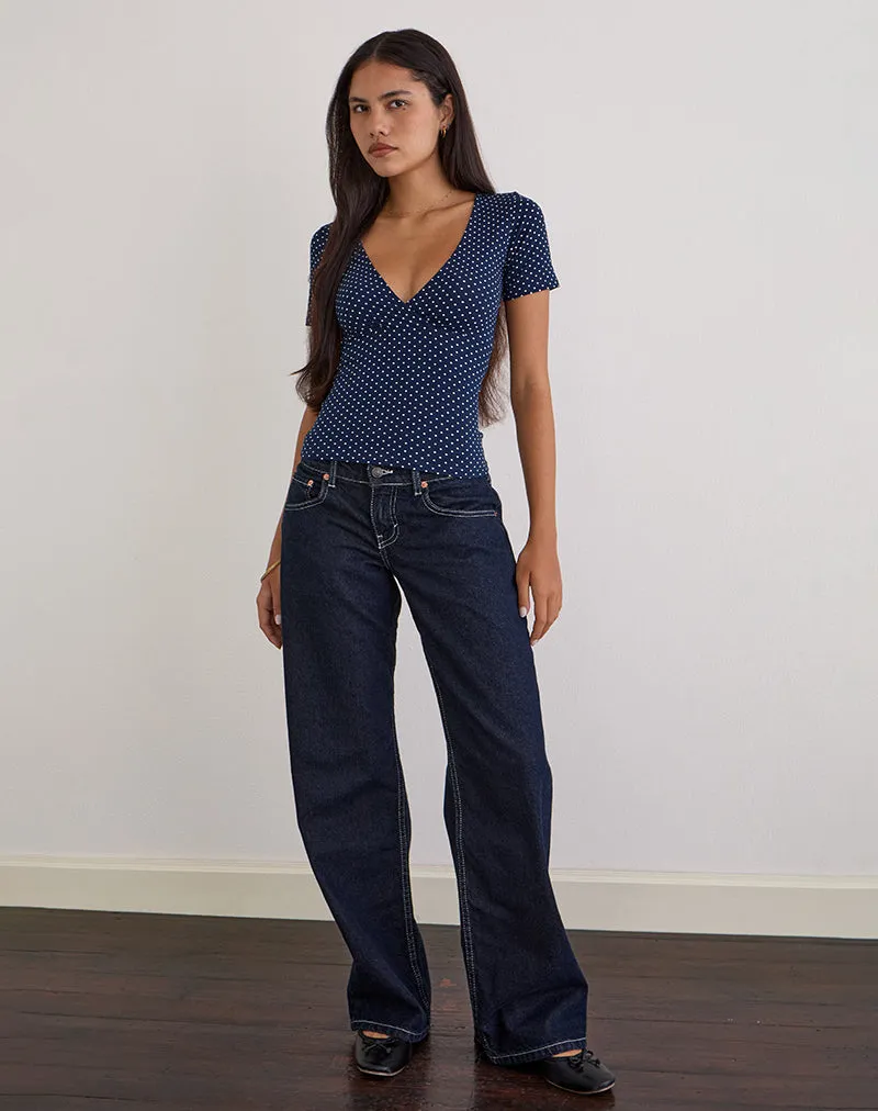 Lobos Crossover Top in Jersey Micro Polka Navy sold by Motel Rocks product image thumbnail 2