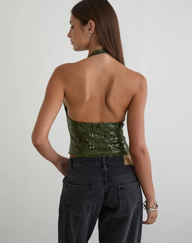 Cosio Halter Top in Mix Sequin Khaki sold by Motel Rocks product image thumbnail 5
