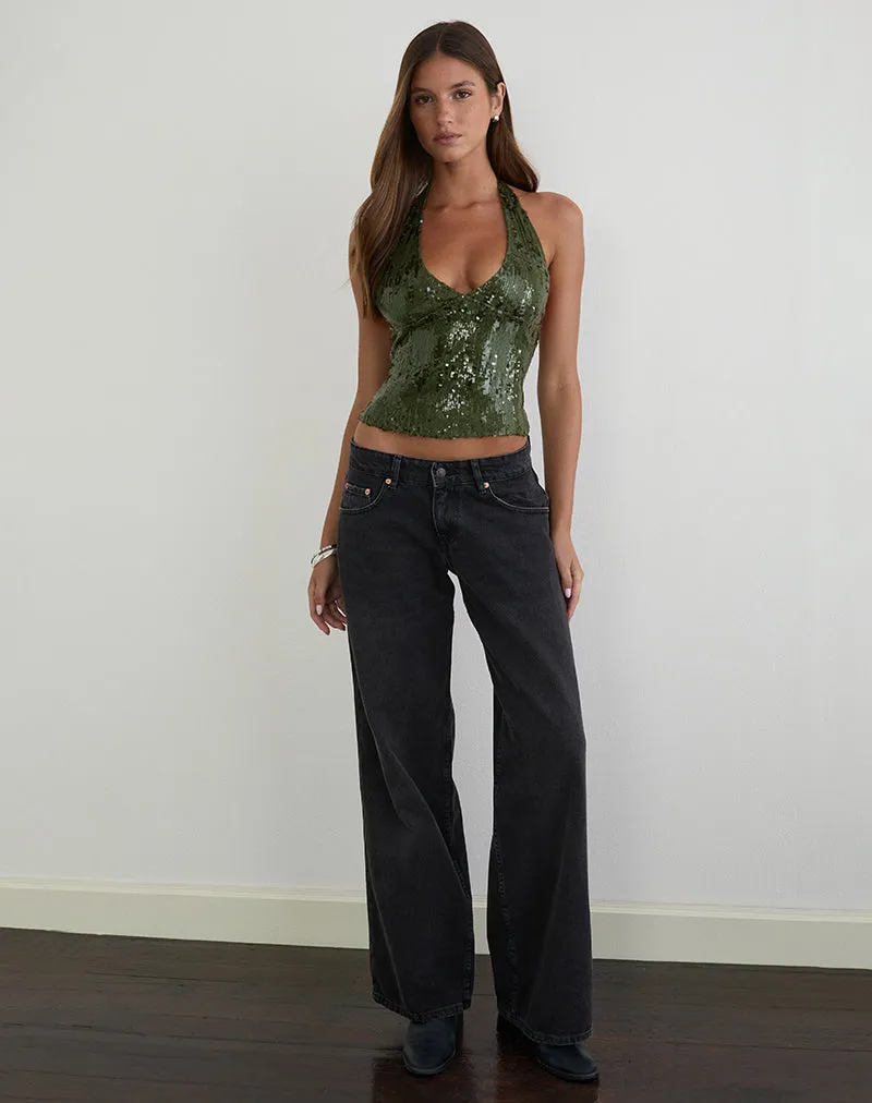 Cosio Halter Top in Mix Sequin Khaki sold by Motel Rocks product image thumbnail 2
