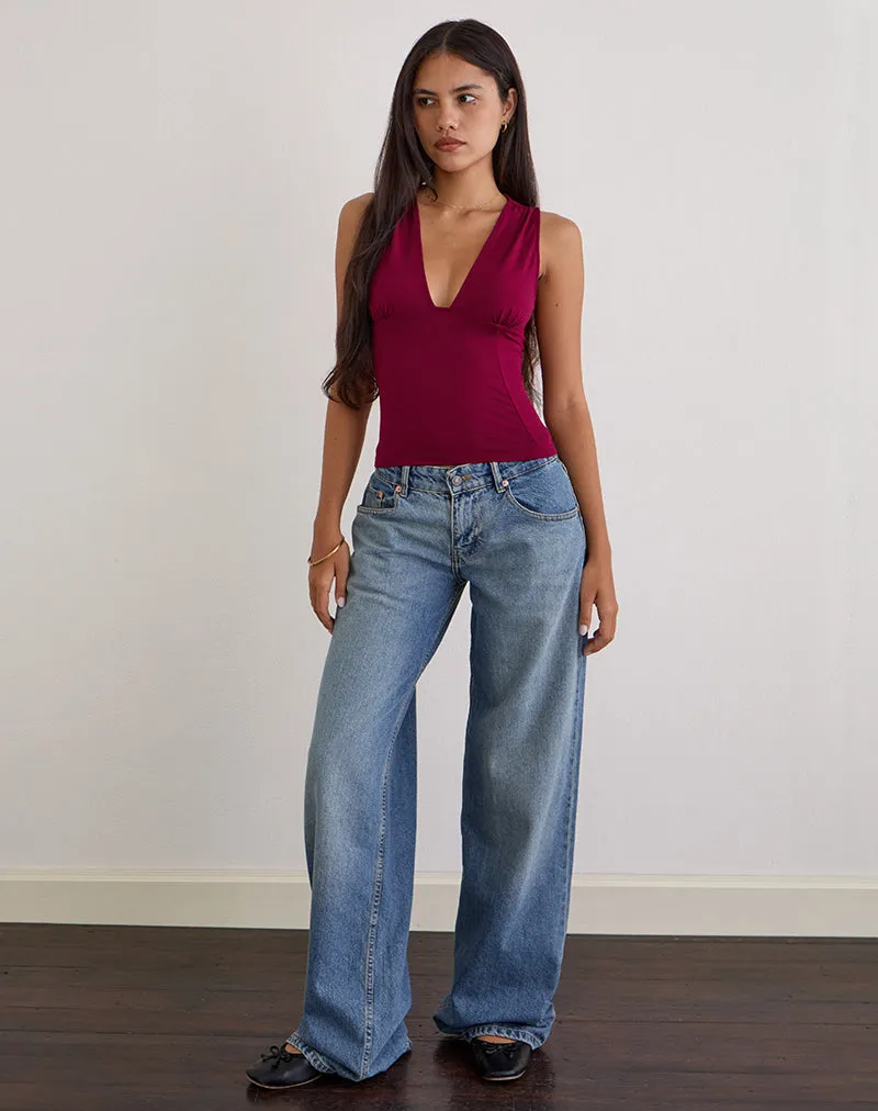 Lynod Plunge Top in Rayon Burgundy sold by Motel Rocks product image thumbnail 3