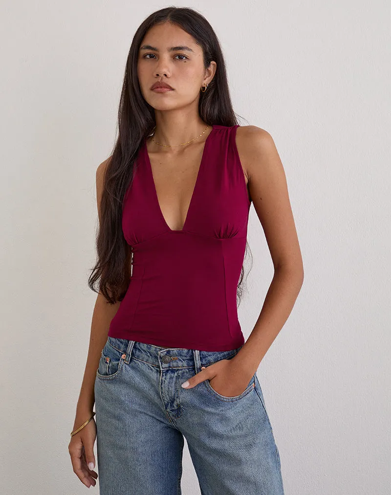 Lynod Plunge Top in Rayon Burgundy sold by Motel Rocks product image thumbnail 2
