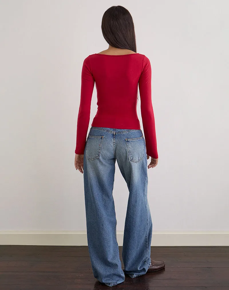 Amabon Long Sleeve Top in Adrenaline Red Stripe sold by Motel Rocks product image thumbnail 5