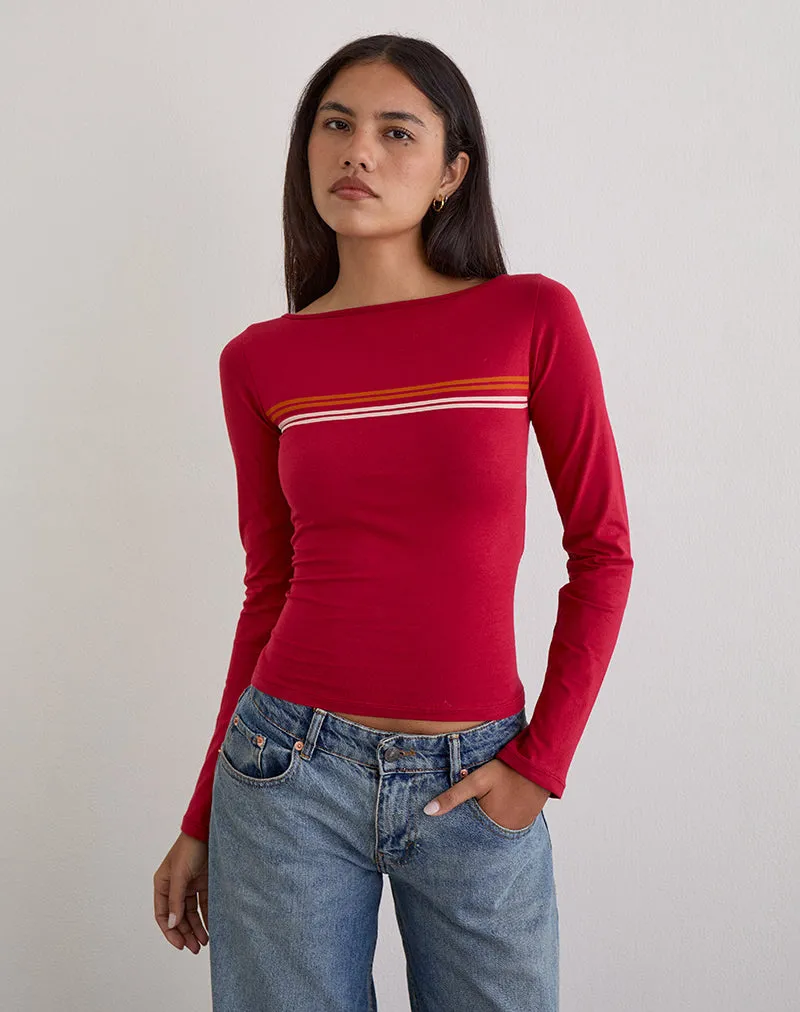 Amabon Long Sleeve Top in Adrenaline Red Stripe sold by Motel Rocks product image thumbnail 4