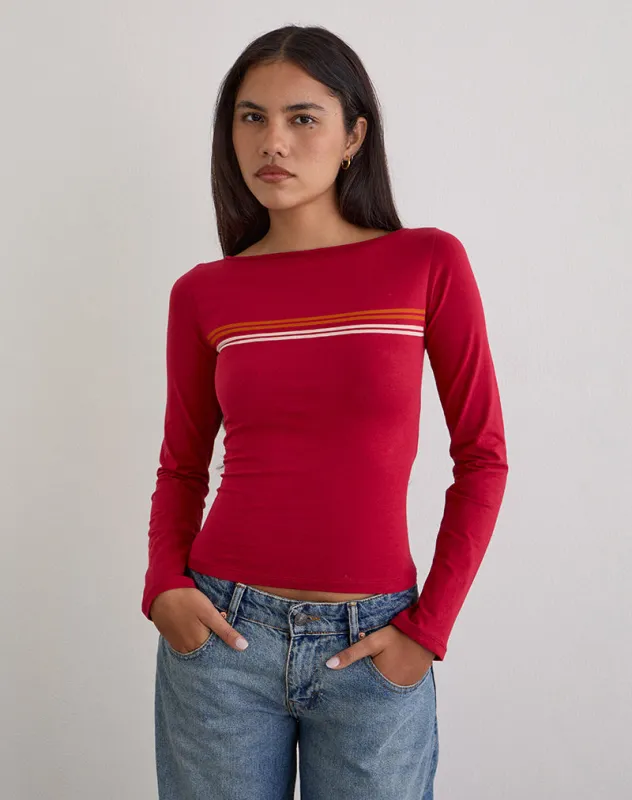 Amabon Long Sleeve Top in Adrenaline Red Stripe sold by Motel Rocks