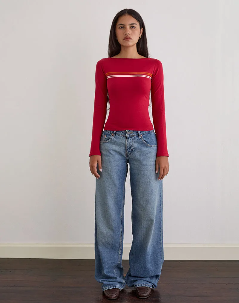 Amabon Long Sleeve Top in Adrenaline Red Stripe sold by Motel Rocks product image thumbnail 2