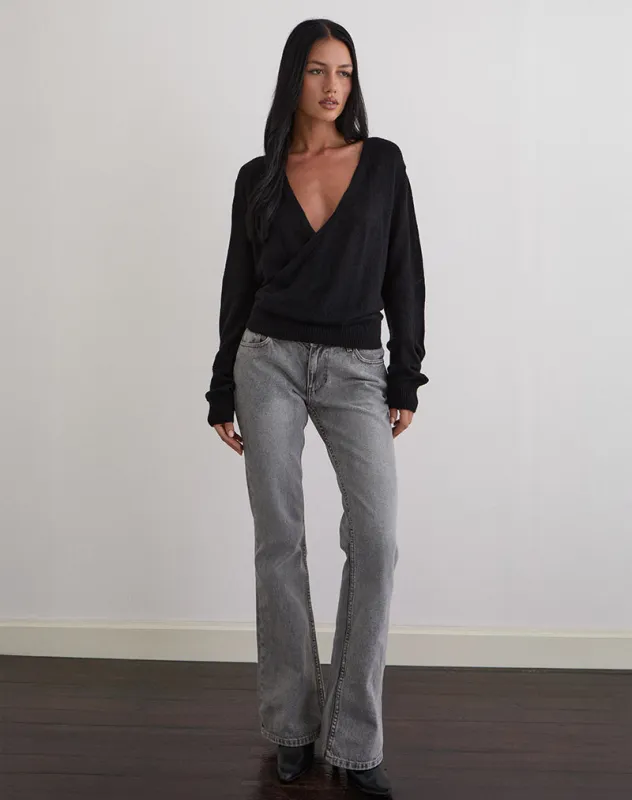 Saroya Plunge Wrap Top in Knit Black sold by Motel Rocks