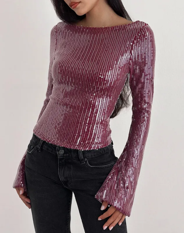 Jalwa Long Sleeve Top in Sequin Maroon made by Motel Rocks