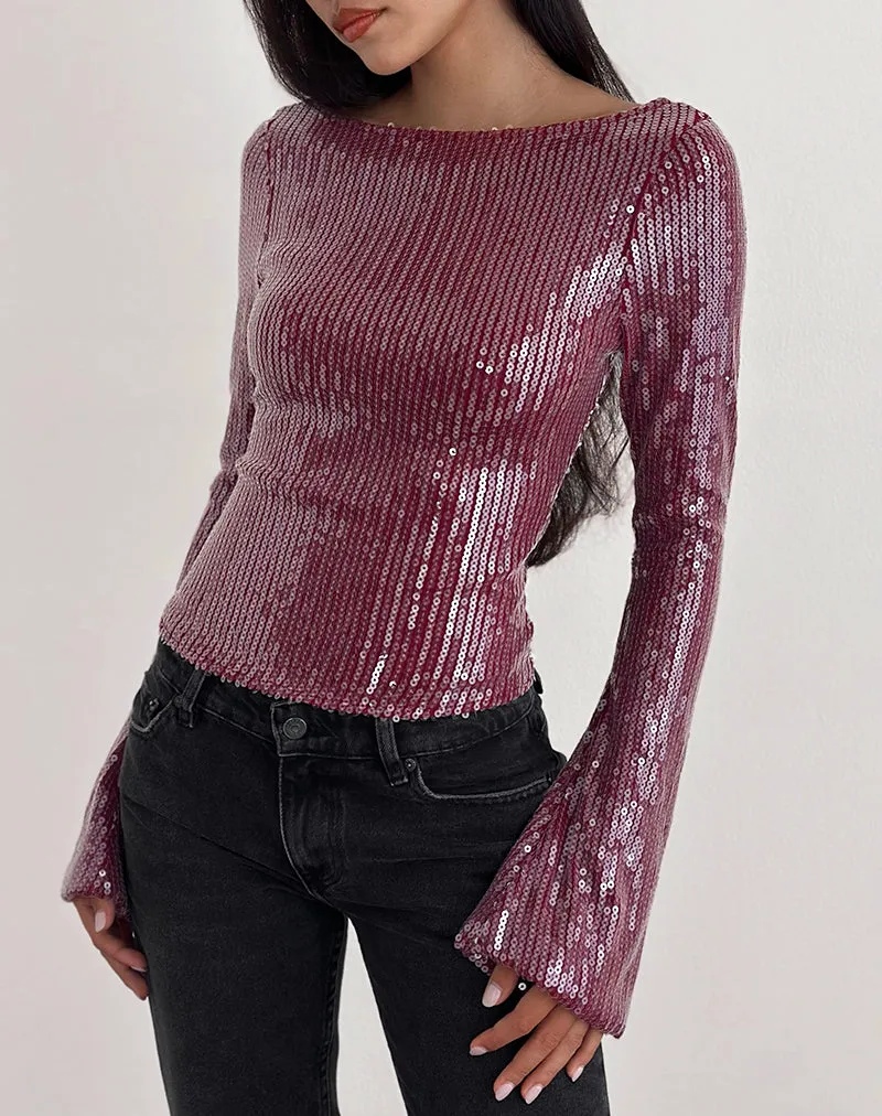 Jalwa Long Sleeve Top in Sequin Maroon sold by Motel Rocks