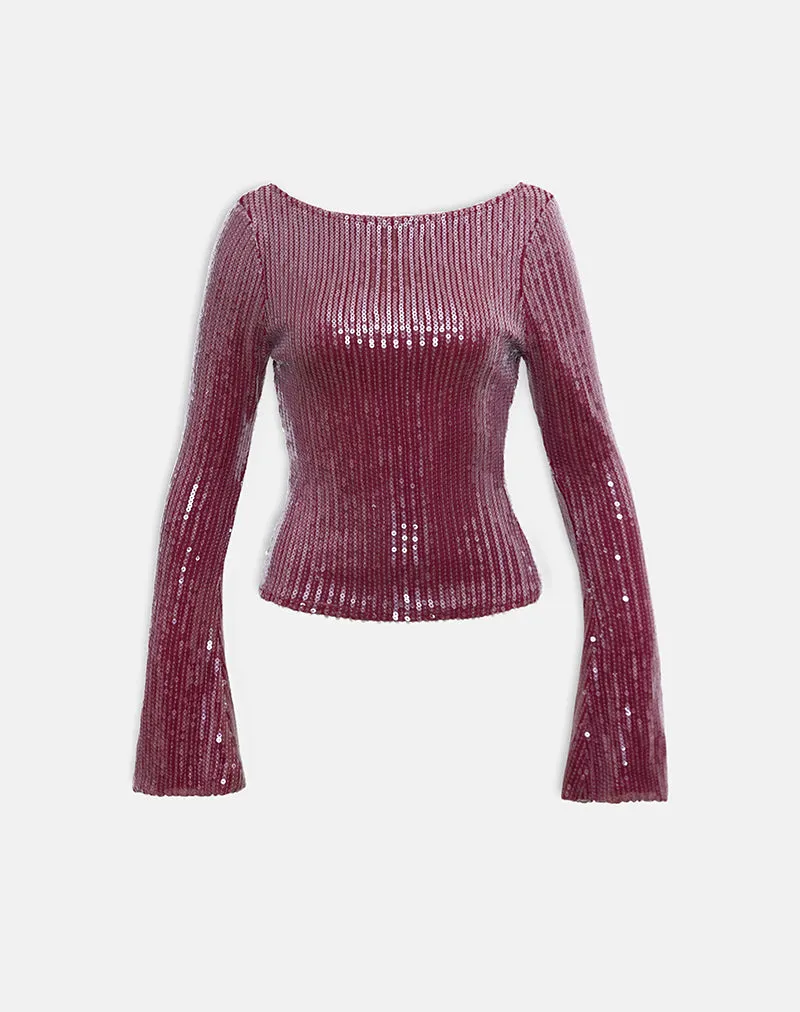 Jalwa Long Sleeve Top in Sequin Maroon sold by Motel Rocks product image thumbnail 5