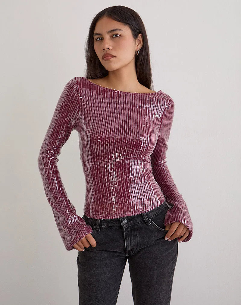 Jalwa Long Sleeve Top in Sequin Maroon sold by Motel Rocks product image thumbnail 3