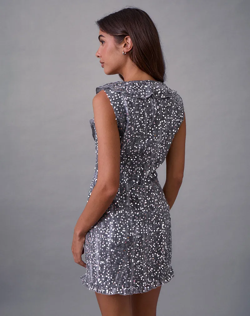 Kasuya Mini Dress in Chiffon Sequin Grey sold by Motel Rocks product image thumbnail 4