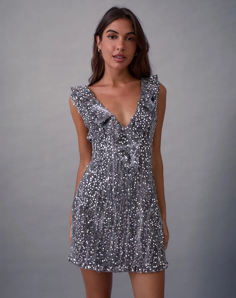 Kasuya Mini Dress in Chiffon Sequin Grey sold by Motel Rocks product image thumbnail 3