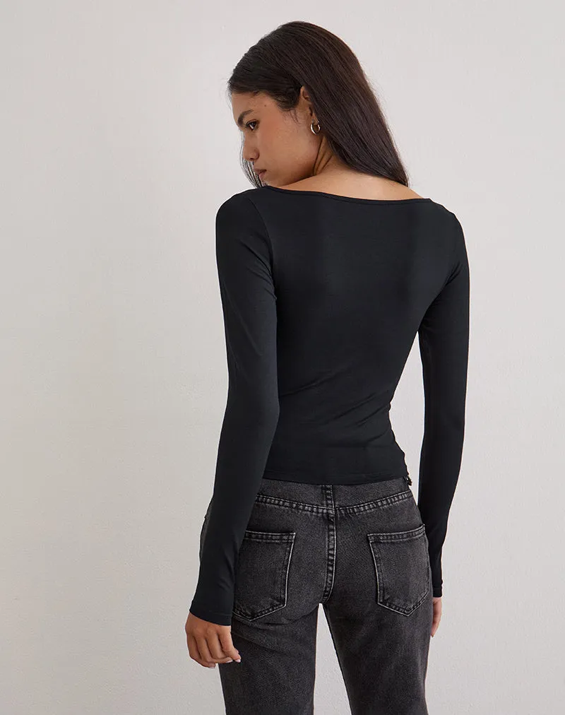 Donela Long Sleeve Top with Flower Ring in Black sold by Motel Rocks product image thumbnail 4