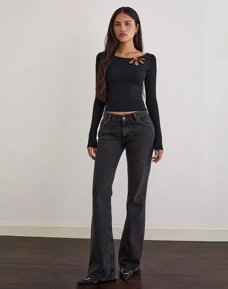 Donela Long Sleeve Top with Flower Ring in Black sold by Motel Rocks product image thumbnail 2