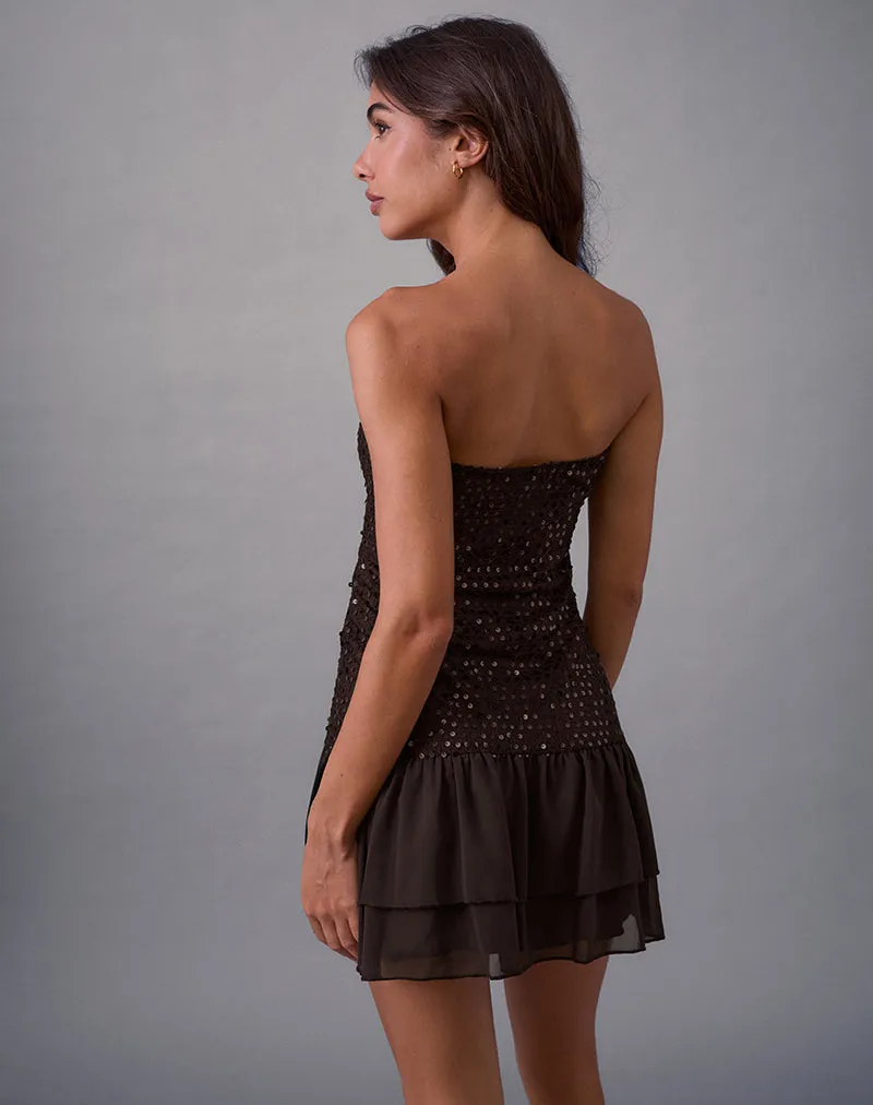 Tinosa Corset Dress in Ruffle Sequin Brown sold by Motel Rocks product image thumbnail 5