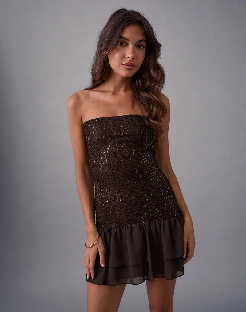 Tinosa Corset Dress in Ruffle Sequin Brown sold by Motel Rocks product image thumbnail 2