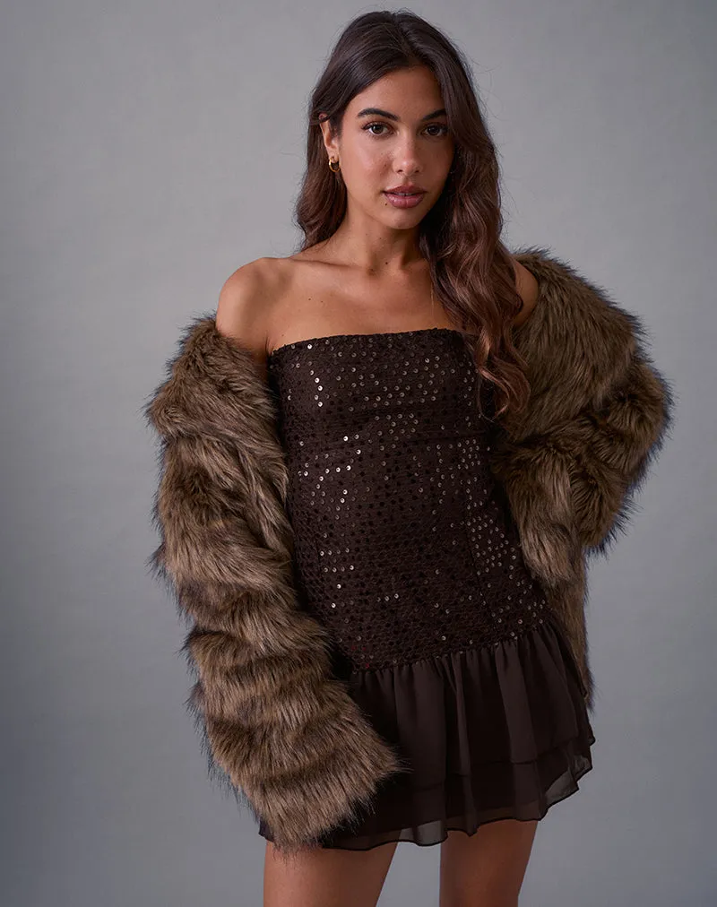 Tinosa Corset Dress in Ruffle Sequin Brown sold by Motel Rocks product image thumbnail 4
