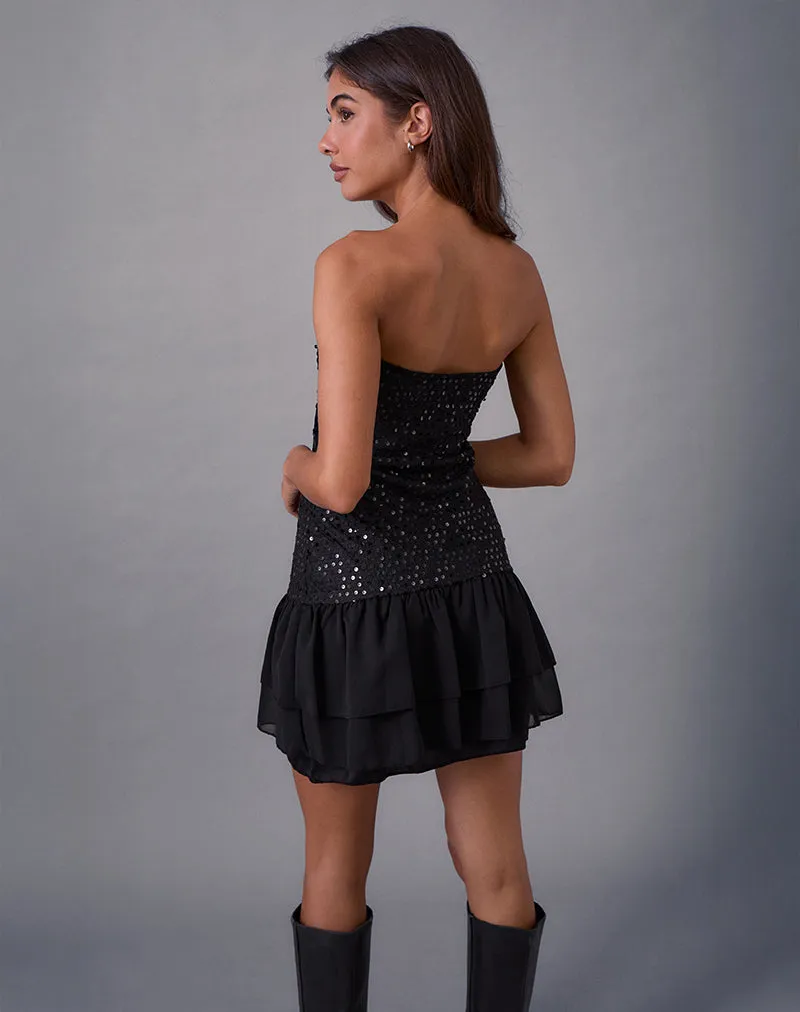 Tinosa Corset Dress in Ruffle Sequin Black sold by Motel Rocks product image thumbnail 4