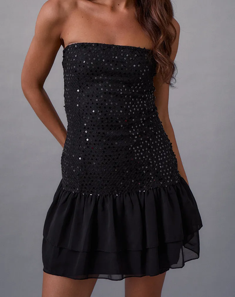 Tinosa Corset Dress in Ruffle Sequin Black sold by Motel Rocks product image thumbnail 2