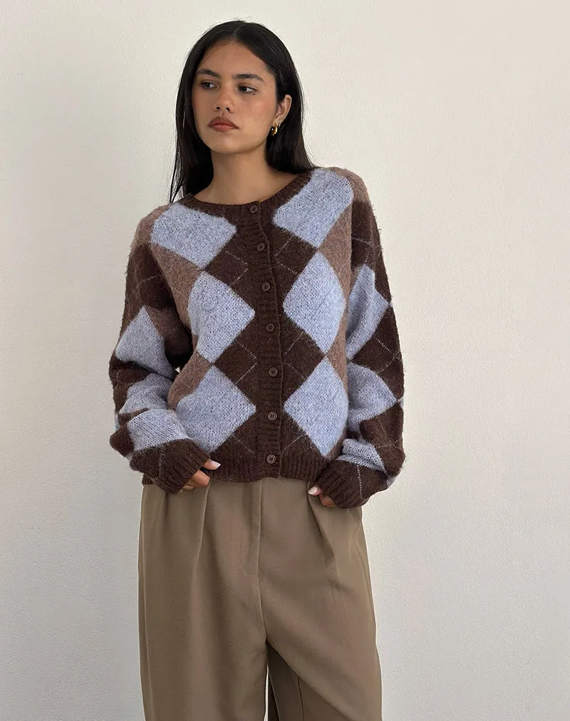 Eliana Cardigan in Knit Argyle Blue sold by Motel Rocks product image thumbnail 4
